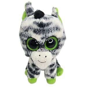 Ty Zig Zag Zebra Beanie Boo Solid Green Eyes Zoo Stuffed Animal Plush Toy 6"
